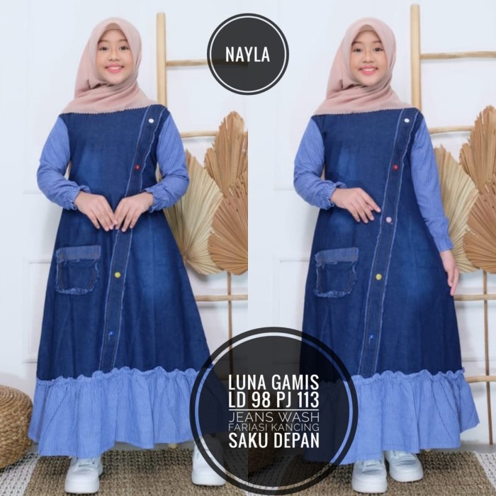 Spesial Ramadhan - Baju Gamis Kids Tanggung Anak Perempuan Jeans Levis Usia 9-12 Tahun