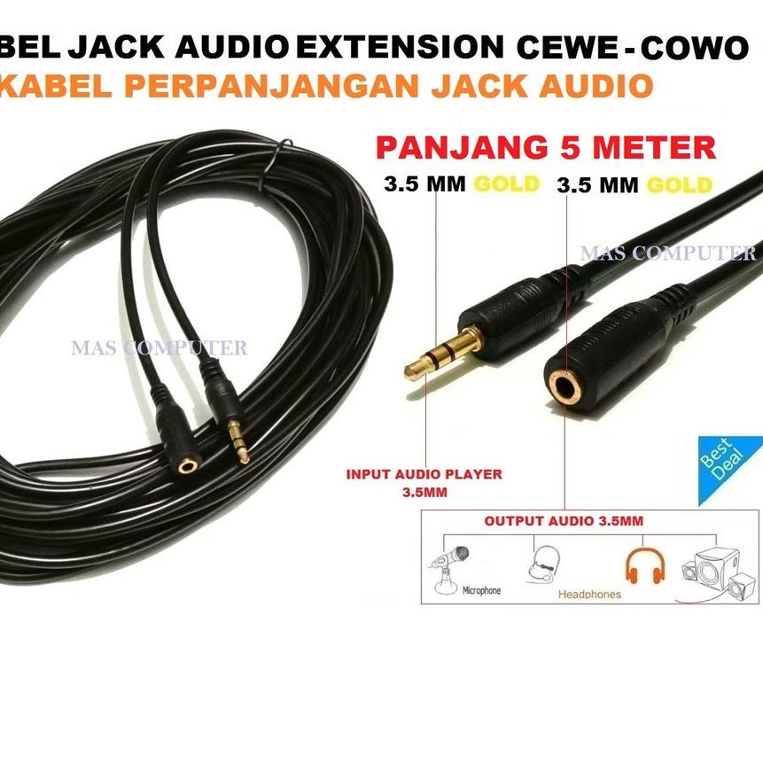 ☎ KABEL JACK AUDIO EXTENSION PANJANG 5 METER/JACK AUDIO AUX 3.5MM - 3.5MM/KABEL PERPANJANGAN AUDIO ❈