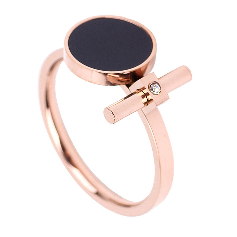 Cincin Berlian Permata Hitam Bahan Titanium Steel Warna Rose Gold