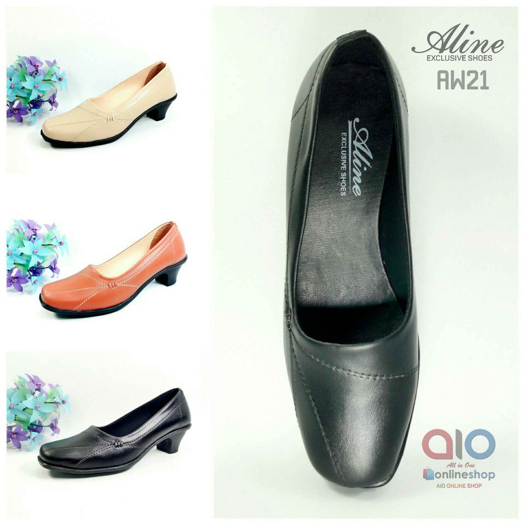Sepatu Pantofel Wanita Hak 5 Cm Pump Big / Chunky Heels Hitam Formal Guru Kantor Kerja AW21