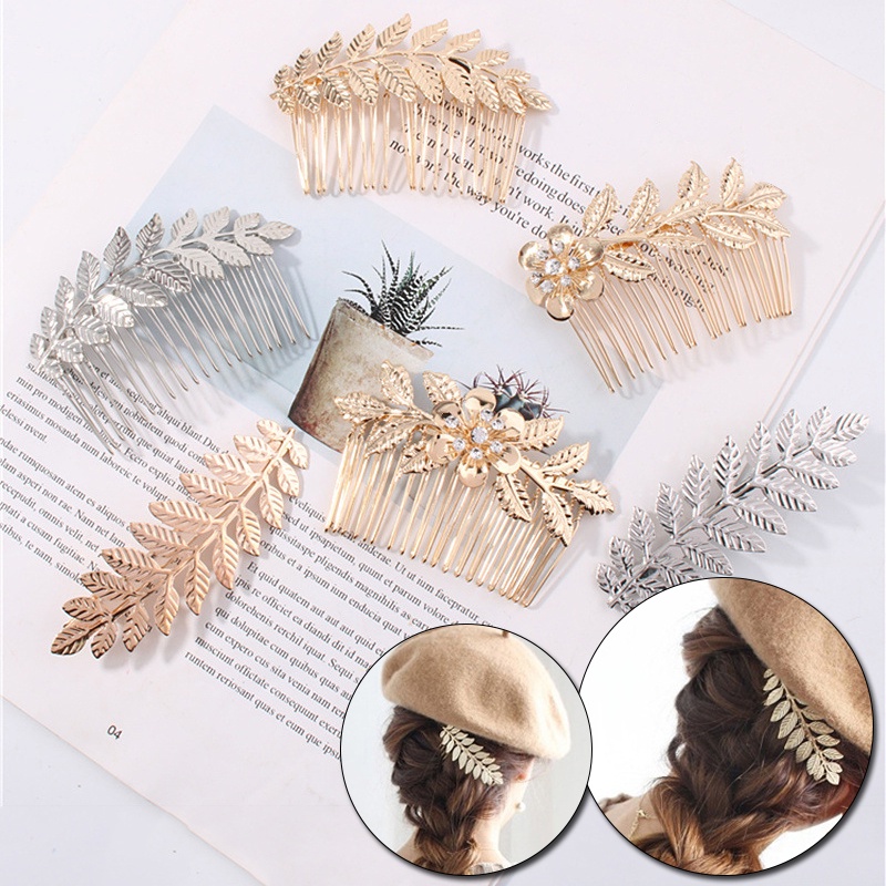 [Harga Grosir] Mode Daun Berbentuk Indah Sisir Rambut Mewah Bentuk Bunga Perhiasan Rambut Gadis Emas Elegan Rambut Pin Pengantin Pernikahan Aksesoris Rambut Lady Wedding Hair Clip