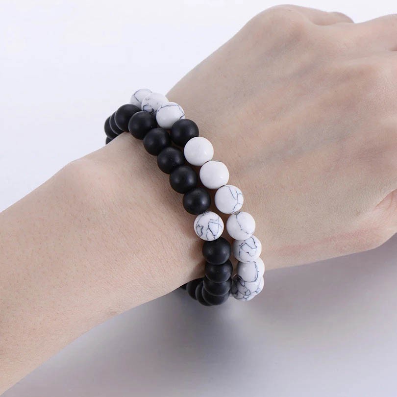 Gelang Pasangan Natural Stone Black Onyx Doff Howlite Turquoise White 8mm