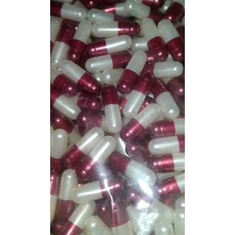Kapsul kosong 0 metalik Marun Putih Isi 1000 Butir