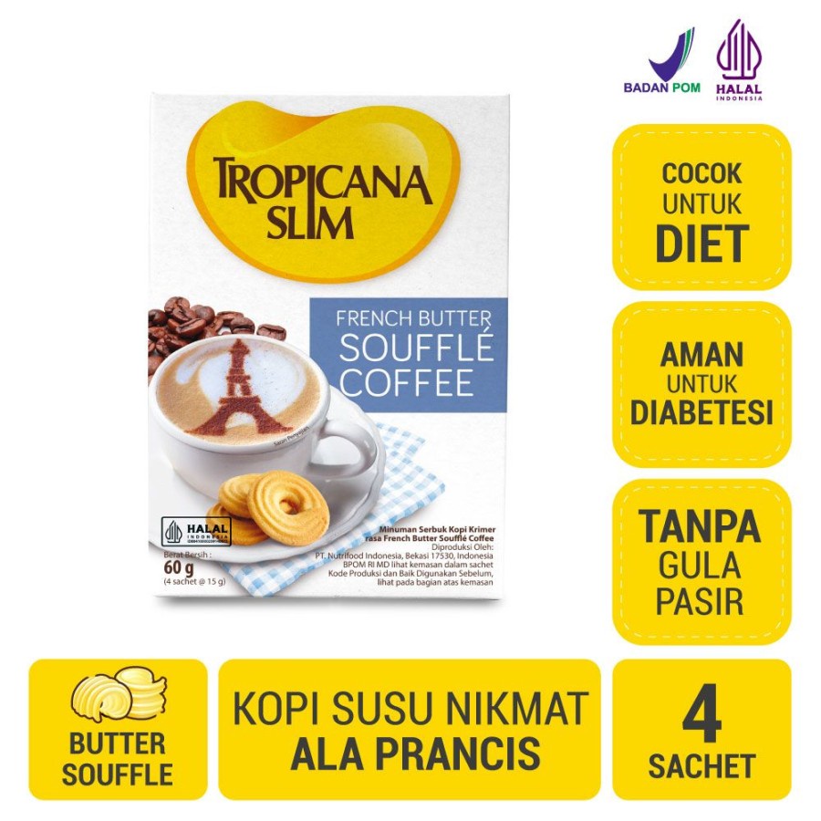 

Tropicana Slim French Butter Souffle Coffee isi 4 sachet Sugar Free