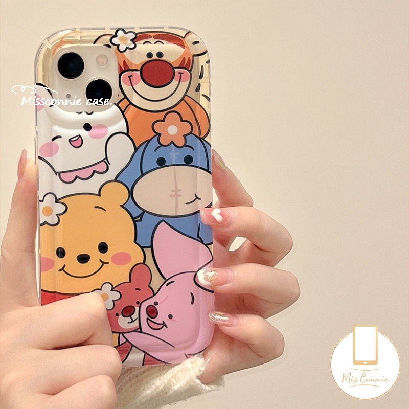 IPHONE Cute Bear Full Back Phone Case Kompatibel Untuk Iphone11Xr 7 8 Plus XS Max X 6 6s Plus 12 14 Pro Max 13 Pro Max SE 2020 Shockproof Airbag Kartun Winnie The Pooh Soft TPU Case