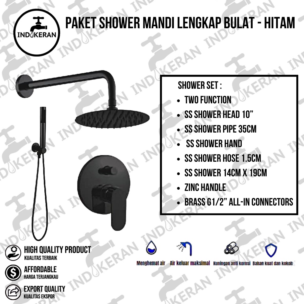 INDOKERAN - Paket Shower Mandi Lengkap Bulat - Hitam