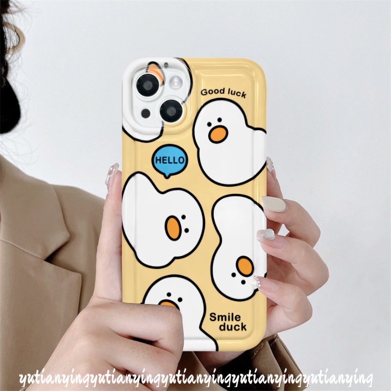 Case Bebek Kartun Lucu Kompatibel Untuk iPhone 7plus 11 14 13 12 Pro Max XR 6 6S 78 Plus X XS Max 11 Pro Max Perlindungan Kamera Shockproof Airbag Lembut TPU Silicon Cover