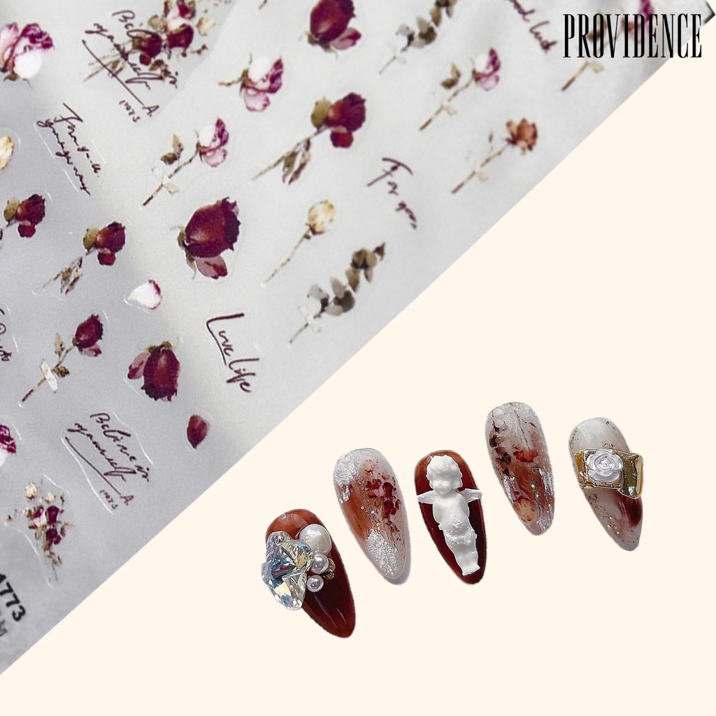 Providence Nail Patch Tidak Luntur Self-adhesive Pasta Mudah DIY Efek 5D Gaya Jepang Lucu Nail Art Rose Stiker Perlengkapan Kuku