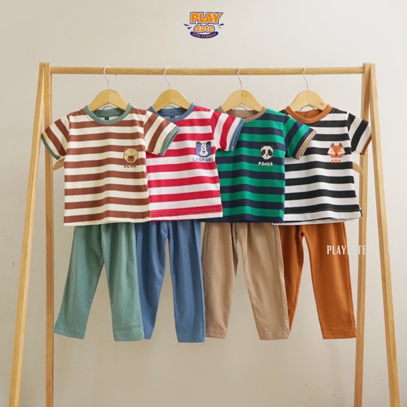 Playdate Oneset Setelan Baju Anak Laki Laki Perempuan Stripe Premium Kids Piyama