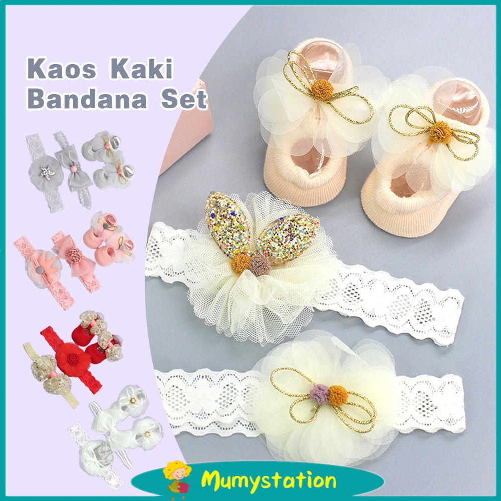 Mumystation 3Pcs/Set Kaos Kaki Bayi Bandana Bayi Headband Bayi Lucu