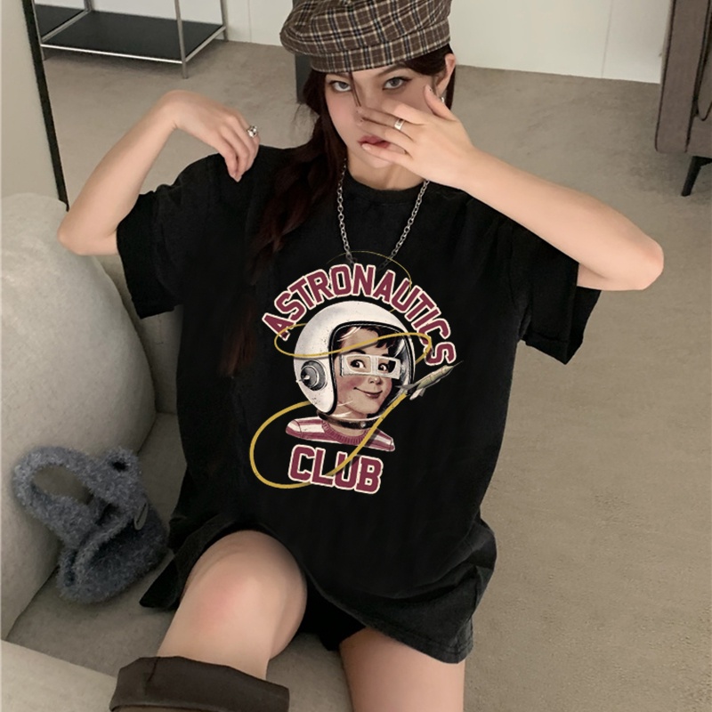Print T-shirt Kaos Lengan Pendek Cartoon Space Character Oversize Korean Style