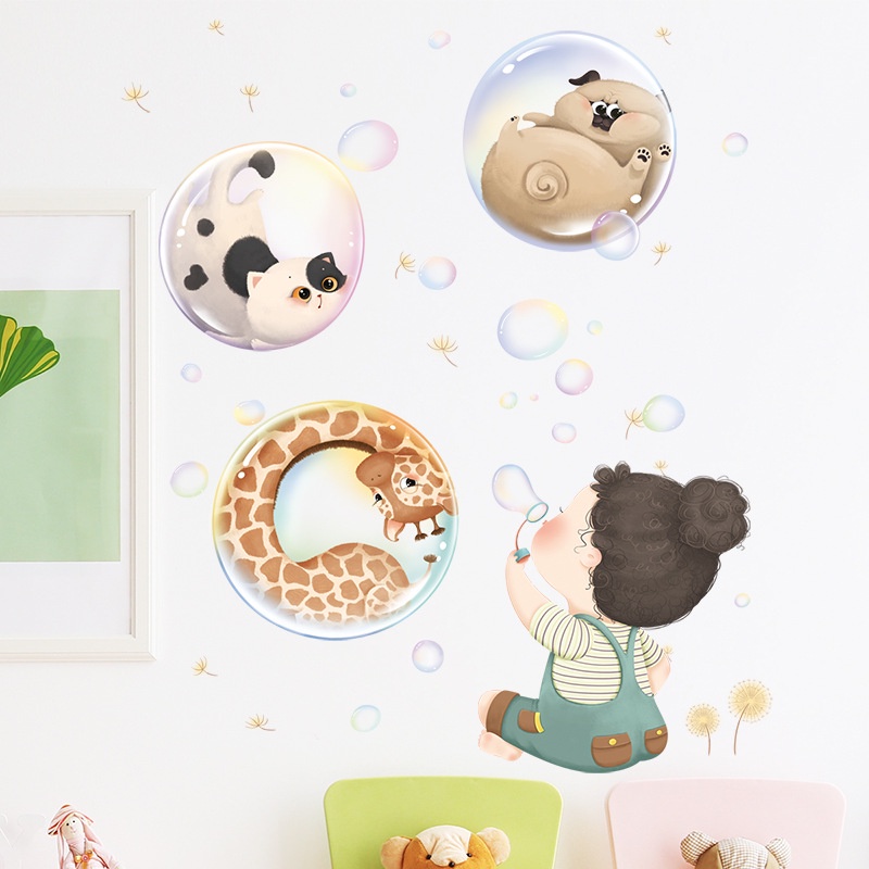 Kartun Lucu Bayi Hewan Dekorasi Kamar Wallpaper Layout Tk Removable Tahan Air Self-adhesive Stiker Dinding