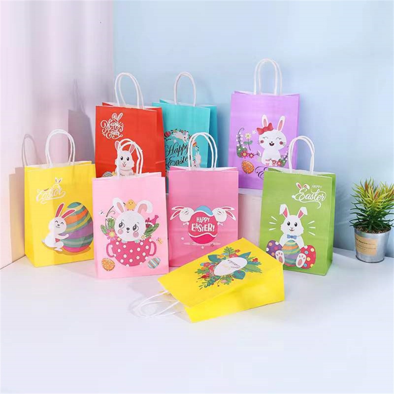 Happy Easter Paper Gift Bag Cute Rabbit Kelinci Kartun Cookies Kemasan Permen Biskuit Bags Untuk Perlengkapan Dekorasi Pesta