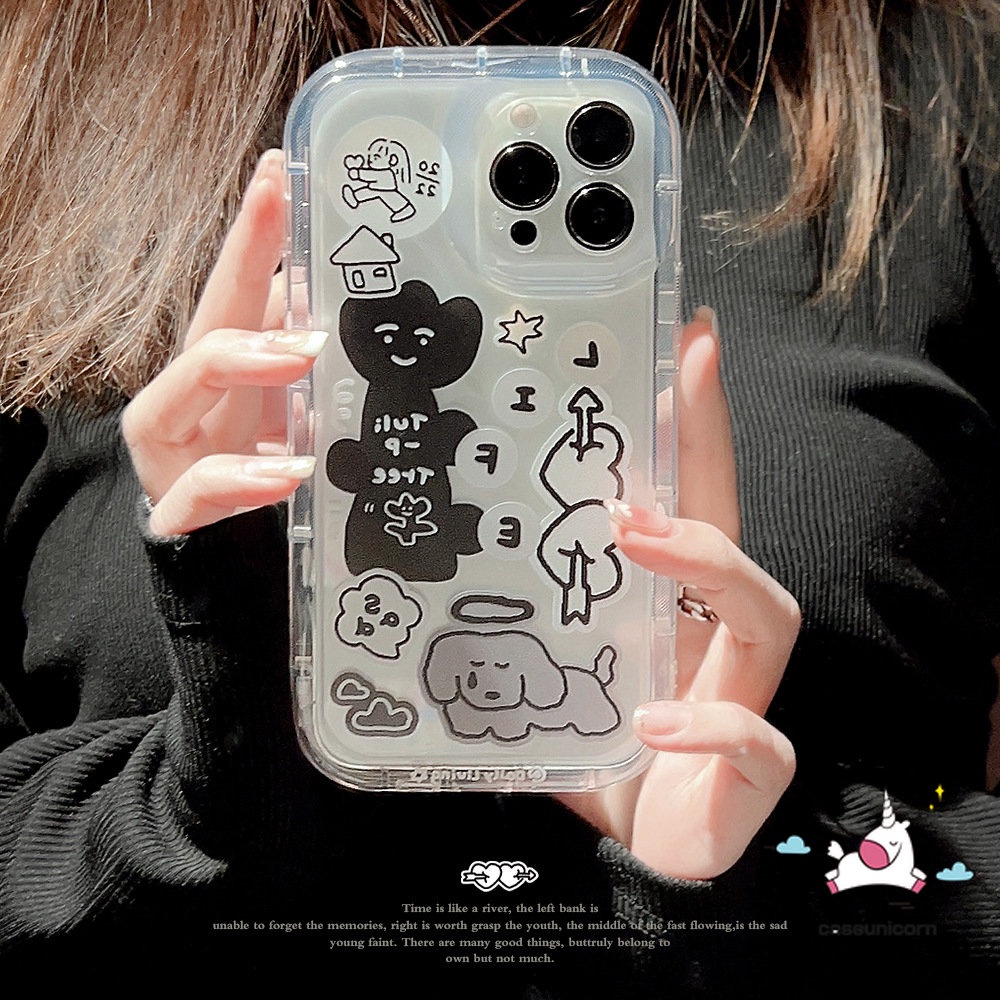 IPHONE Casing Ponsel Kompatibel Untuk Iphone11 14 13 12 Pro MAX XR 6 6S 7 8Plus X XS MAX SE 2020 Kartun Lucu Graffiti Anjing Yang Indah Cinta Hati Stiker Airbag Shockproof Bening TPU Soft Cover