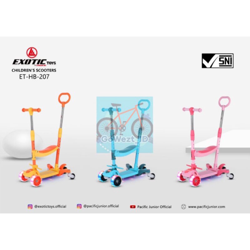 Scooter Skuter Otoped Anak Exotic HB 207 Bangku Duduk Lipat Musik (3 in 1) | High Quality