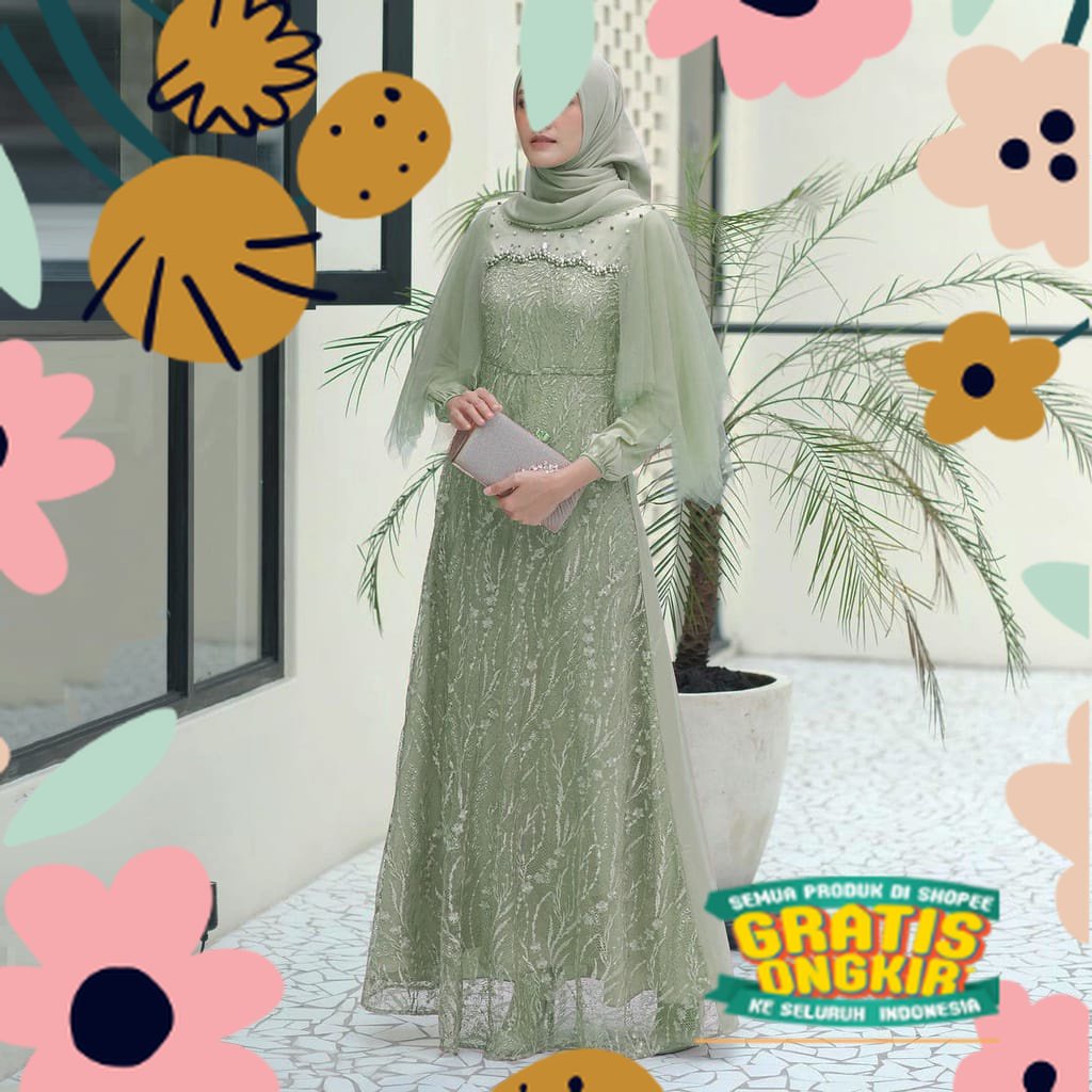 READY JUMBO DAN ALLSIZE | BISA COD MAXI DRESS GAMIS BROKAT LUNA MELA DRESS BRUKAT TULLE KEKINIAN OUT