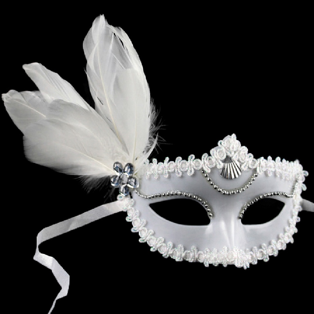 [luckypermanentnew] Masker Mutiara Bulu Halloween Pesta Masquerade Putih Hitam Masker Mata [ID]
