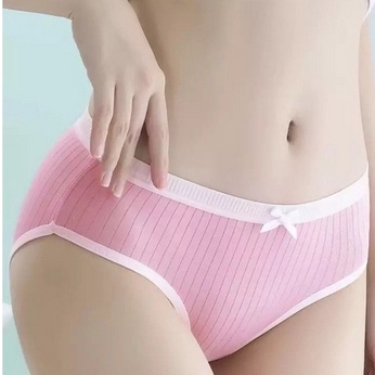 CD Celana Dalam Wanita Warna Solid Pita Pakaian Dalam Lembut Motif Bergaris 1247