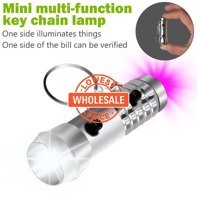 [Wholesale Prices] Waterproof Fluorescent Warning Camping Flashlight Mini LED UV Light Flashlight Mini Keychain Flashlight for Kids Party Favors Camping Travel (Battery Included)