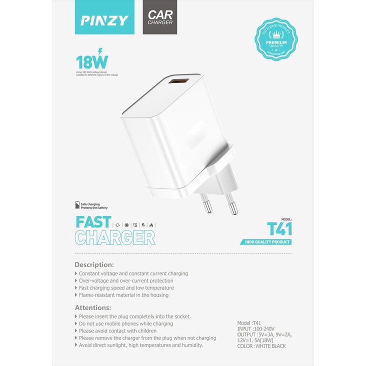 Charger PINZY T41 Support VOOC &amp; Fast Charging Output Max 18w include kabel