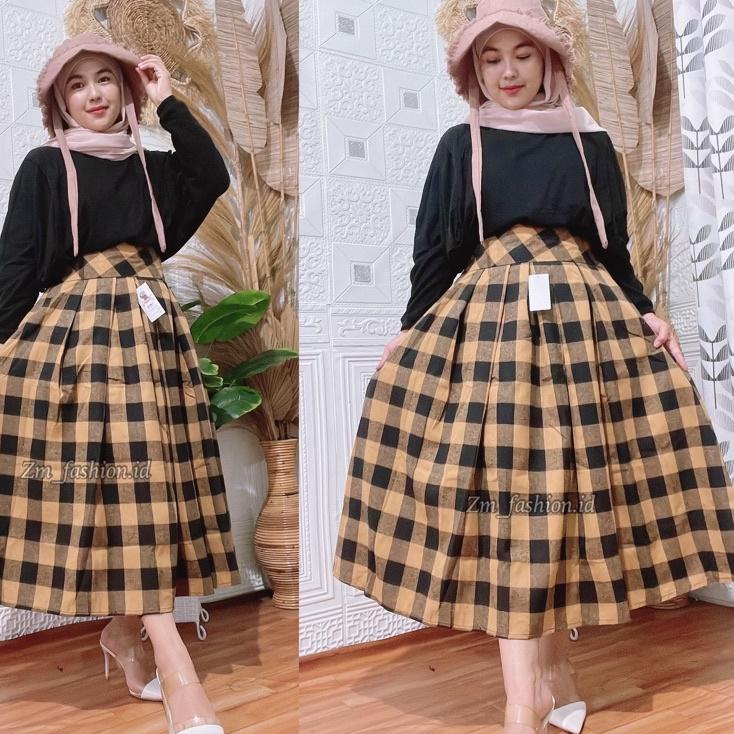♣ ROK FLANEL MIDI 7/8 // ROK 7/8 MIDI KOTAK FLANEL // ROK REMPEL KOTAK FLANEL IMPORT MIDI// ROK TART