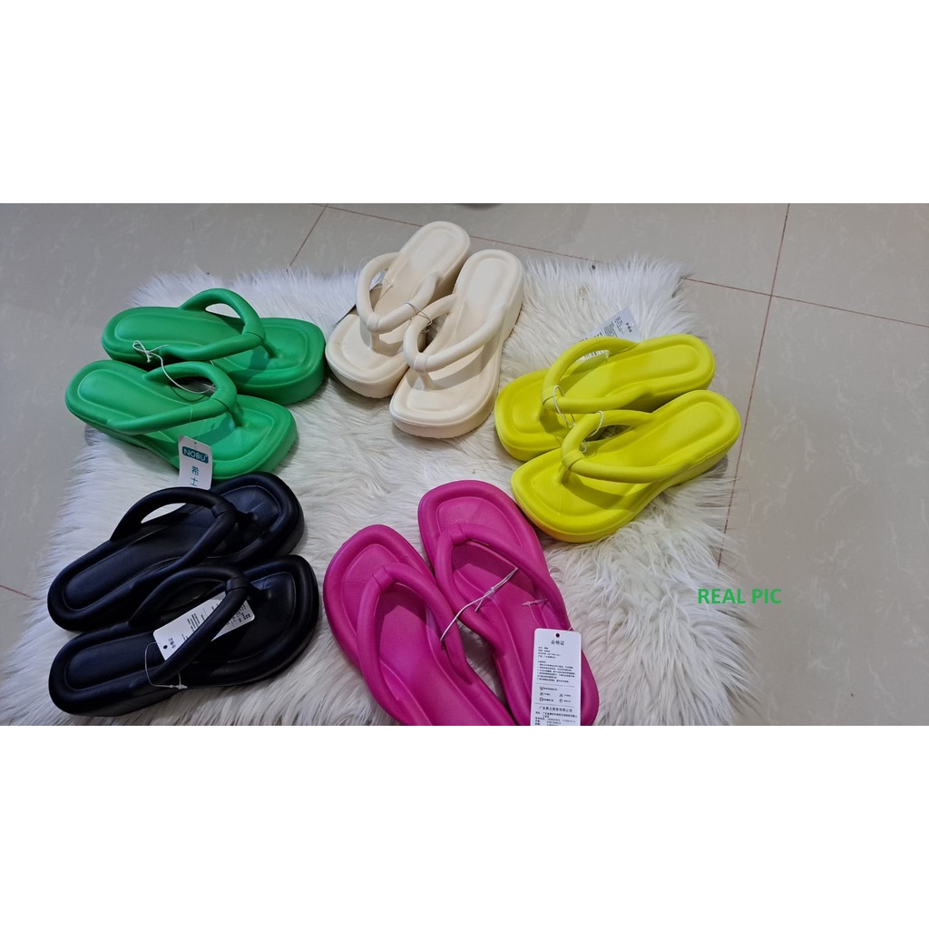 [READY STOK] [LC] 1489 Sandal Wanita MERK NOBU BANGKOK PREMIUM (NO BOX) Rubber Elastis Heels Hak Gunung Jepit ELEGAN CANTIK Keren Trend Casual Kualitas Bagus Impor