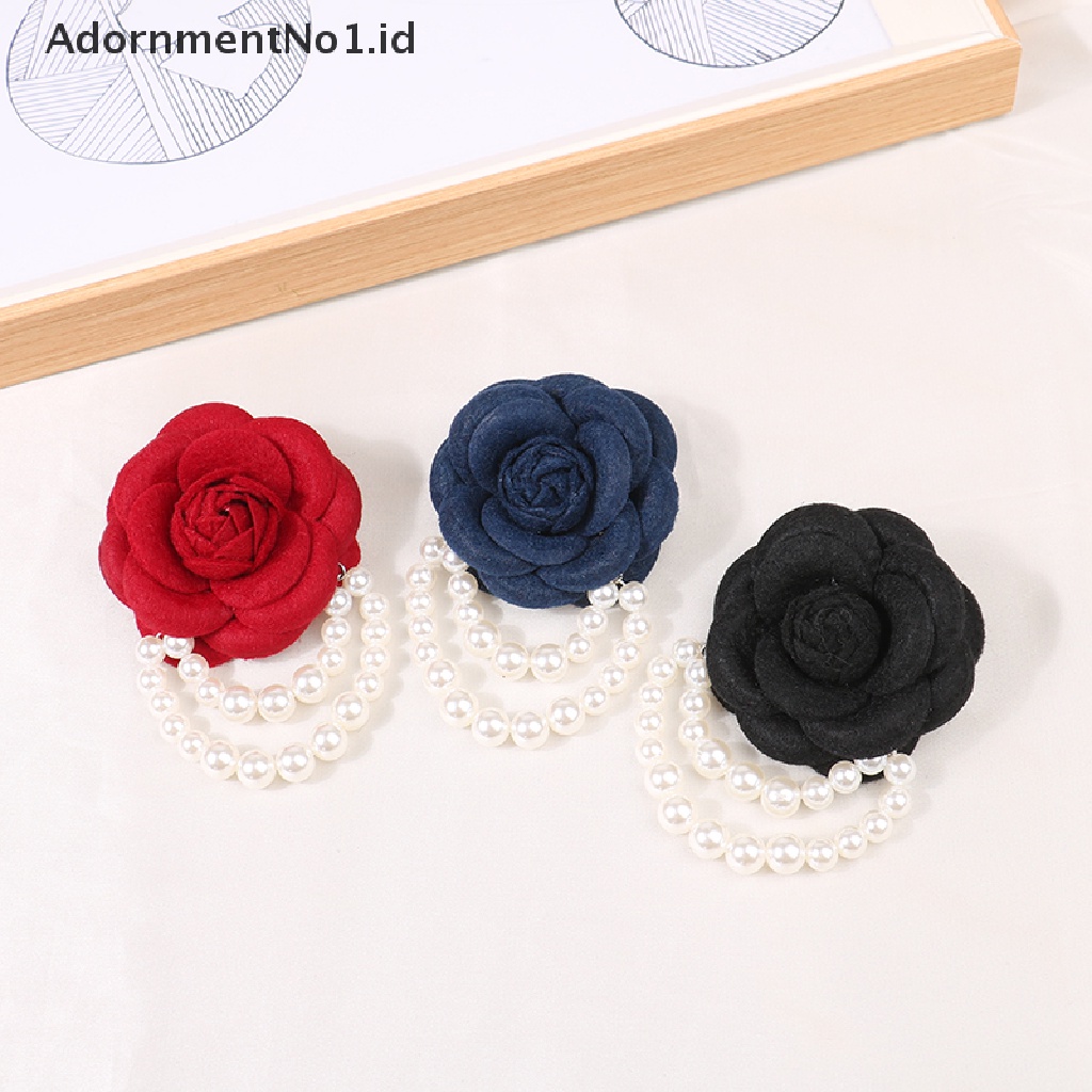 [AdornmentNo1] Korea Kain Camellia Bunga Bros Pin Mutiara Rumbai Korsase Fashion Perhiasan Bros Untuk Wanita Kemeja Kerah Aksesoris Kain Korsase Pin Hadiah [ID]