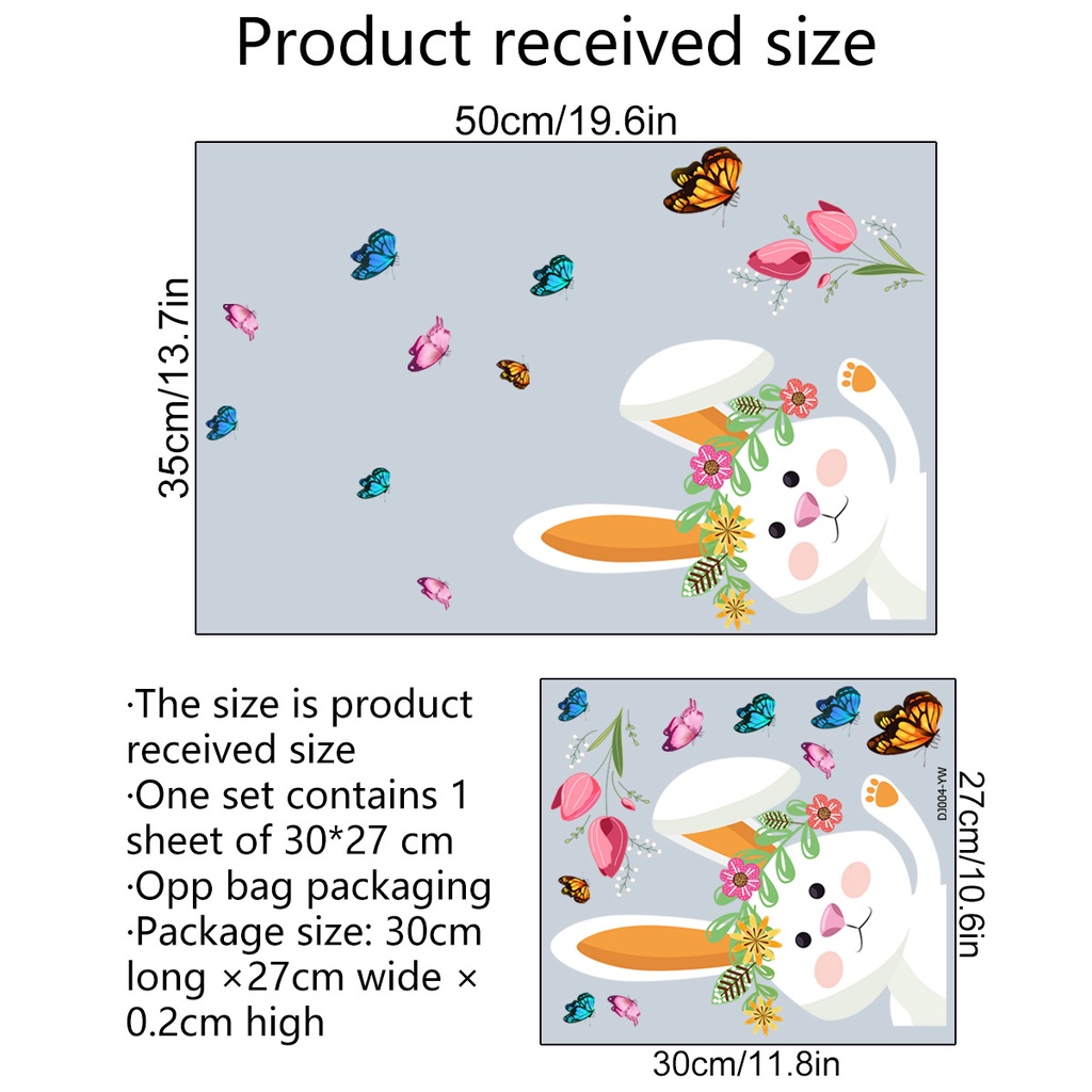 Kelinci Kupu-Kupu Paskah Jendela Kaca Decals Window Dua Sisi Terlihat Dekoratif Stiker Dinding