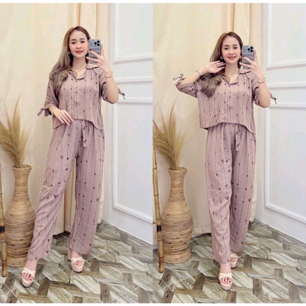 BEFAST - ZFS OOTD WANITA ONESET PRIS / ONE SET CROP LOVE RAYON DIAMOND / Pakaian Casual Wanita Remaja / Oneset Motif Love Trend / Fashion kekinian Remaja ABG / Outfit Daily Wanita / Setelan Wanita Terbaru