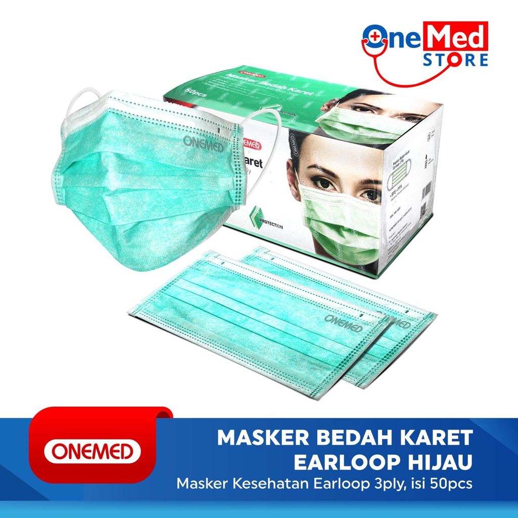 Masker Karet Medis Hijau OneMed box 50pcs