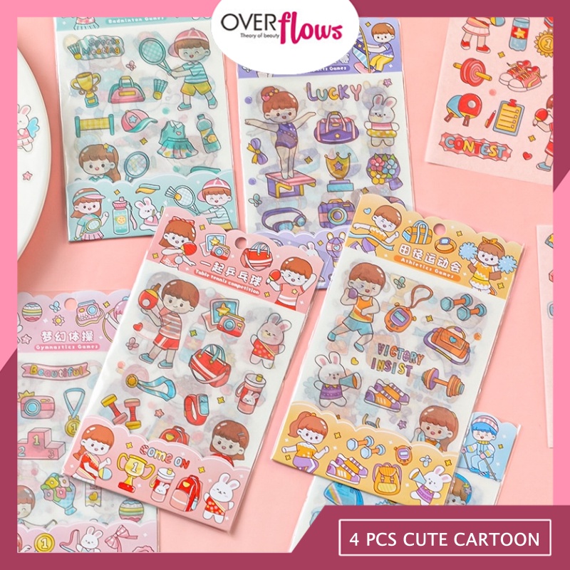 OVERFLOWS.ID 4 PCS CUTE CARTOON SPORT ACTIVITY STICKERS PET DIY DIARY STICKER JURNAL BOTOL DECO STIKER HIAS