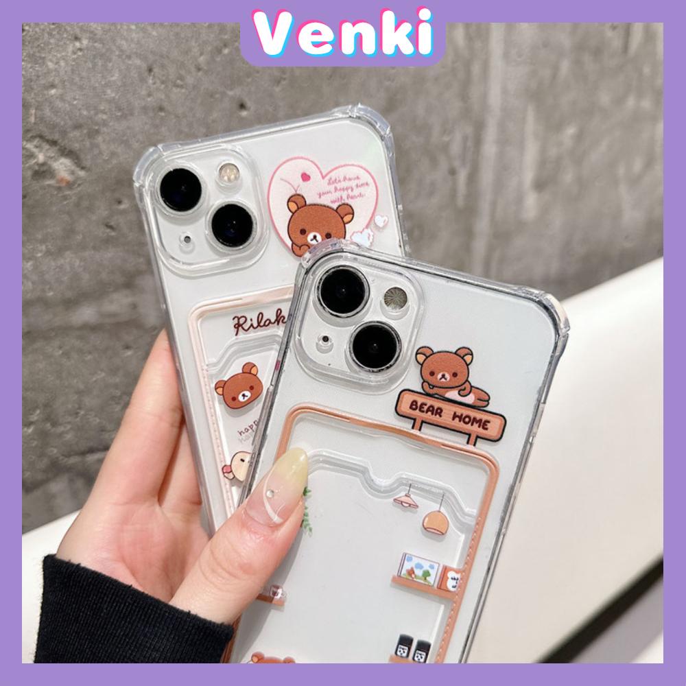 For iPhone 14 Pro Max Card Holder Case Clear Card Storage Back Cover Cute Cartoon Bear Camera Protection Shockproof For iPhone 14 13 12 11 Plus Pro Max 7 Plus X XR