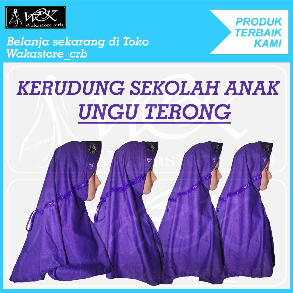 Kerudung Sekolah Anak Hijab Sekolah UNGU Terong TK SD SMP SMA Dewasa Serut Renda Samping