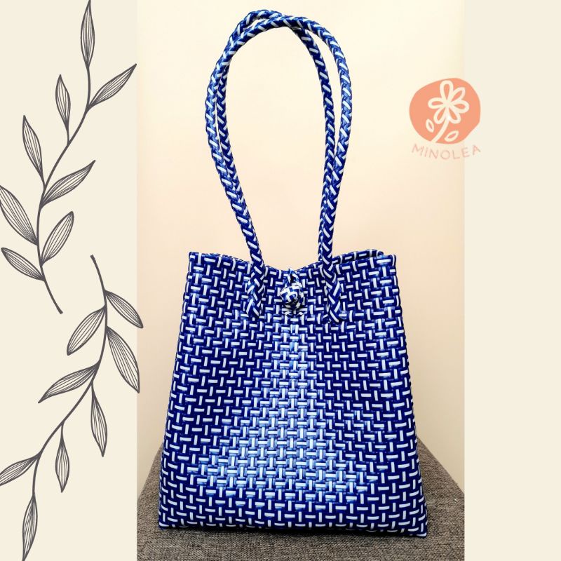 TAS ANYAMAN JALI PREMIUM LURIK BIRU SIZE M TOTE BAG