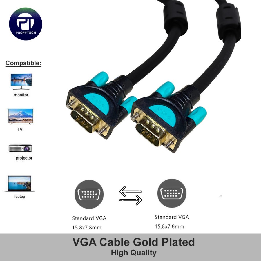 Cable vga profftech 1.5 meter gold plated m-m 1080p FHD - Kabel d-sub 15 pin db15 proff tech 1.5m male goldplated full hd