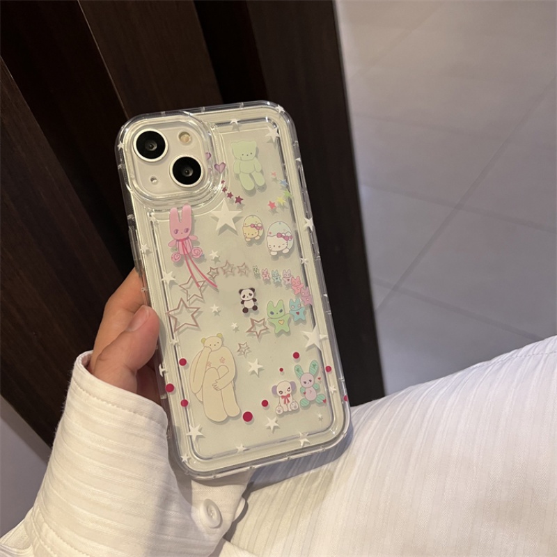 IPHONE Ins Korea Kartun Bintang Lucu Beruang Kitty Case Kompatibel Untuk Iphone11 14 13 12 Pro MAX 7plus XR 7 8 6 6S Plus X XS MAX 8plus SE 2020 Airbag Shockproof TPU Lembut Bening Ponsel Cover