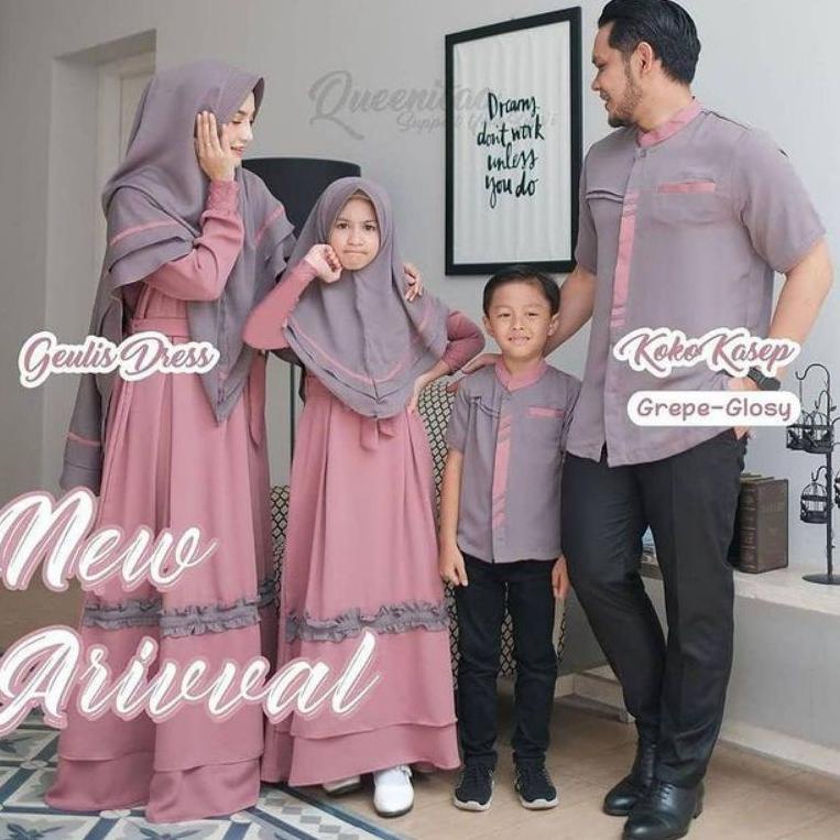 HARGA SPESIAL setelan sarimbit lebaran geulis kasep/gamis syar'i Khimar ibu dan anak/Koko couple aya