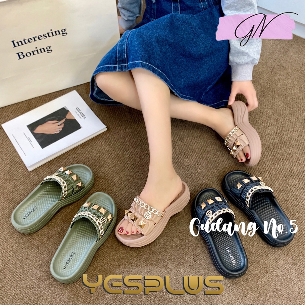 GN-2288-4 Sandal Balance Selop Jelly Wedges Tebal Korean Style Import Dengan Jibbitz