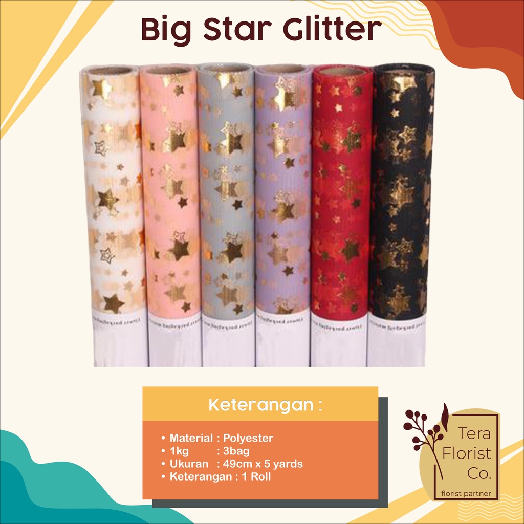 

1 Roll Big Star Glitter Kertas Buket Bunga Flower Wrapping Kertas Buket Wrap Paper Bungkus Bouquet Pembungkus Kado P.CCFX