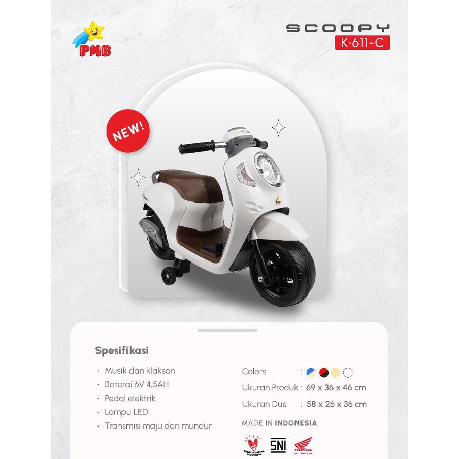 Motor aki anak scoopy K 611-C / mainan motor motoran anak matic cas charger / mainan kendaraan anak 