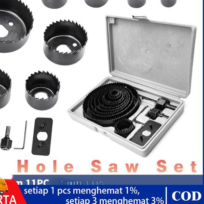 ➣ 11 Pcs HoleSaw Kit Hole Saw Set Mata Bor Pelubang Kayu PVC Berkualitas ◊