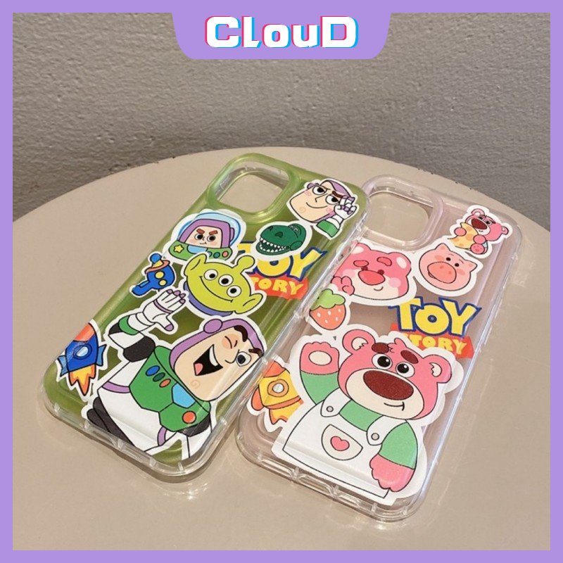 IPHONE Kartun Strawberry Bear Manyo Case Kompatibel Untuk Iphone11 13 14 12 Pro MAX X XS MAX 6 7 6S 8 Plus XR SE 2020 Toy Story Lucu Buzz Lightyear Shockproof Airbag Soft Cover