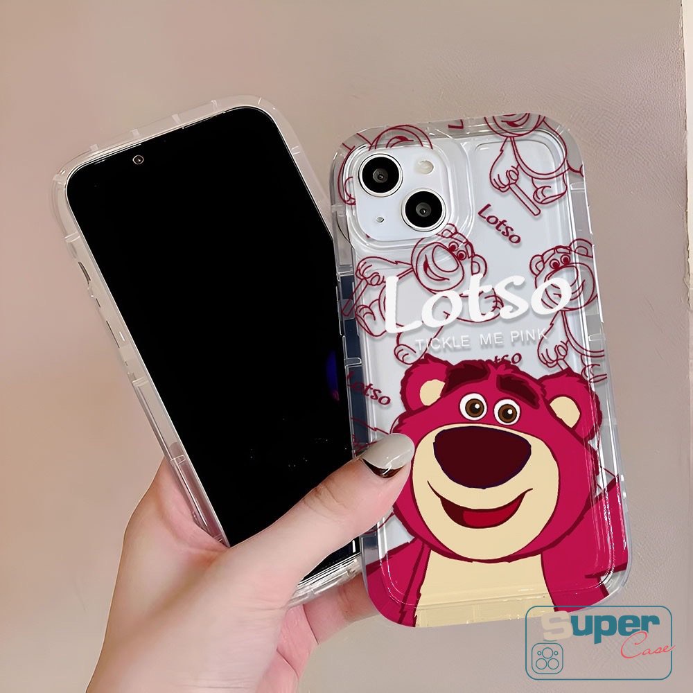 Kartun Transparan Graffiti Case Kompatibel Untuk IPhone 7Plus 8Plus X XR 11 13 12 14 Pro Max 6 6s 8 7 Plus XS Max SE 2020 Lovely Strawberry Bear Manyo Shockproof Airbag Soft Cover