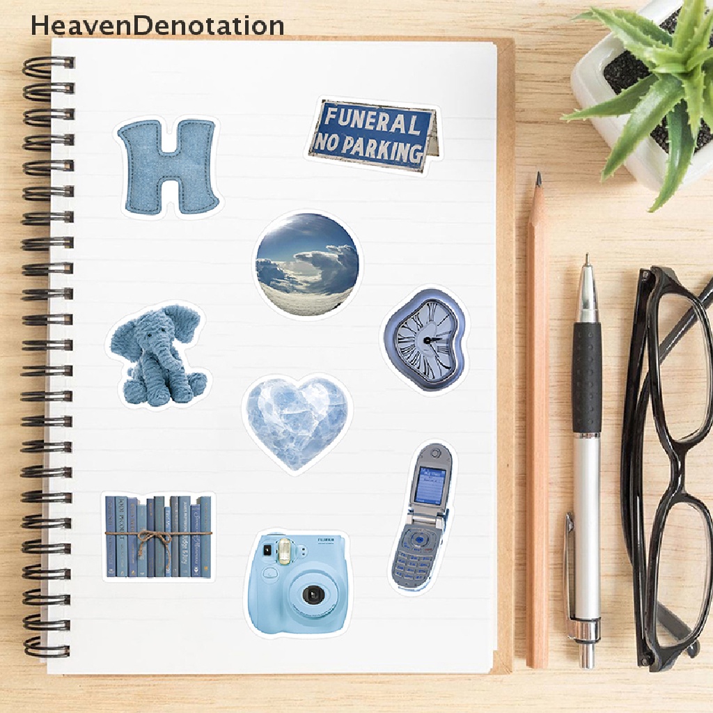 [HeavenDenotation] 60pcs Ins Style Simple Blue Stiker Decal Untuk Notebook Telepon Kulkas Mainan Anak HDV