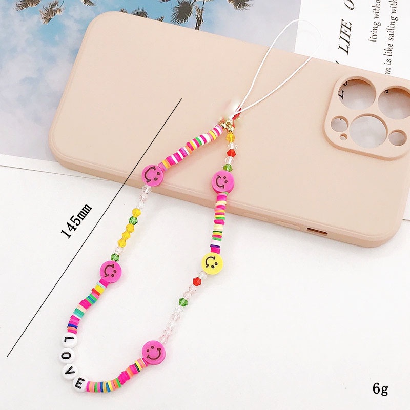 Rantai Manik-Manik Bulat Anti Hilang Wajah Senyum Warna-Warni Untuk iPhone Android OPPO VIVO Huawei Xiaomi Redmi Samsung Semua Ponsel Bluetooth Earphone Cases