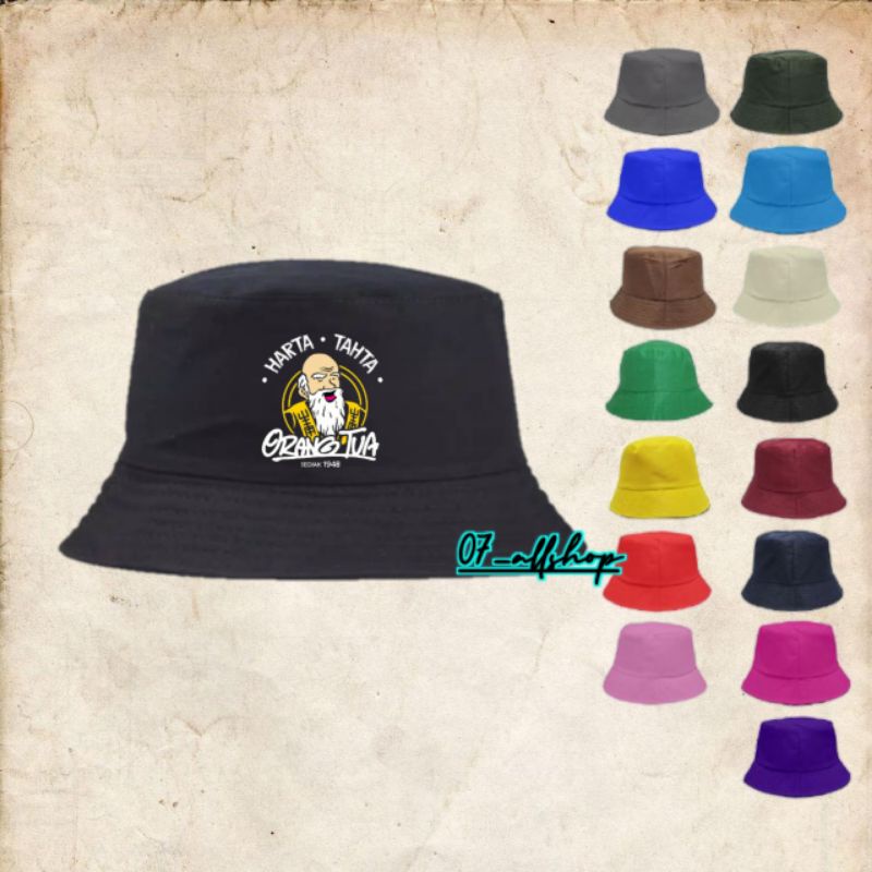 Topi Bucket Hat Pria Wanita Unisex Distro HARTA TAHTA ORANG TUA polos custom Indonesia