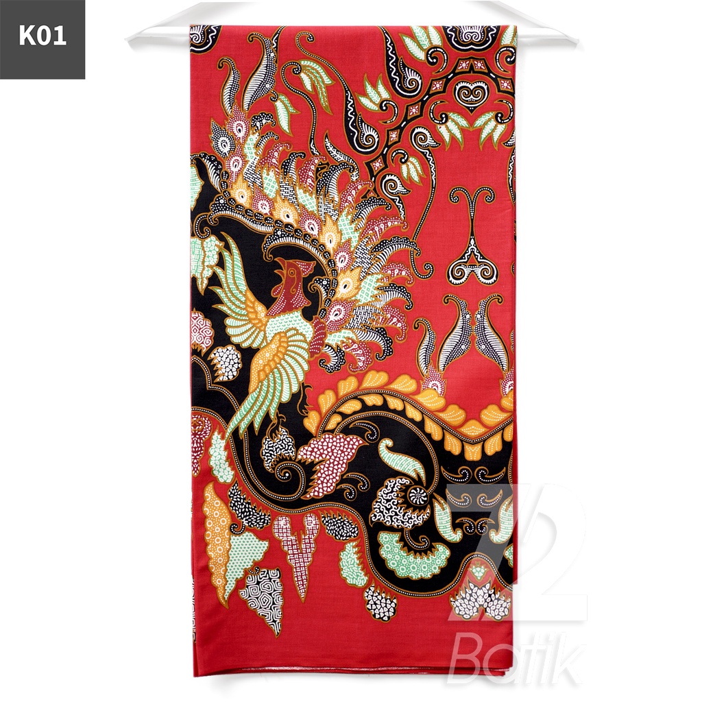 KAIN BATIK KATUN Premium Motif Burung Cendrawasih Warna Merah 723178 Cap 72 Jarik Jarit Samping Kebat Panjang Batik Katun Modern Premium Bahan Seragam Batik Pernikahan Kantor Keluarga Murah Kamen Jadi Batik Bali Lembaran