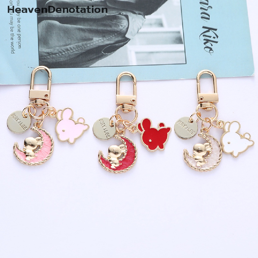 [HeavenDenotation] Kartun Bulan Kelinci Gantungan Kunci Untuk Gadis Wanita Kelinci Liontin Ransel Keyring Charm Mobil Keychain Perhiasan Hadiah HDV