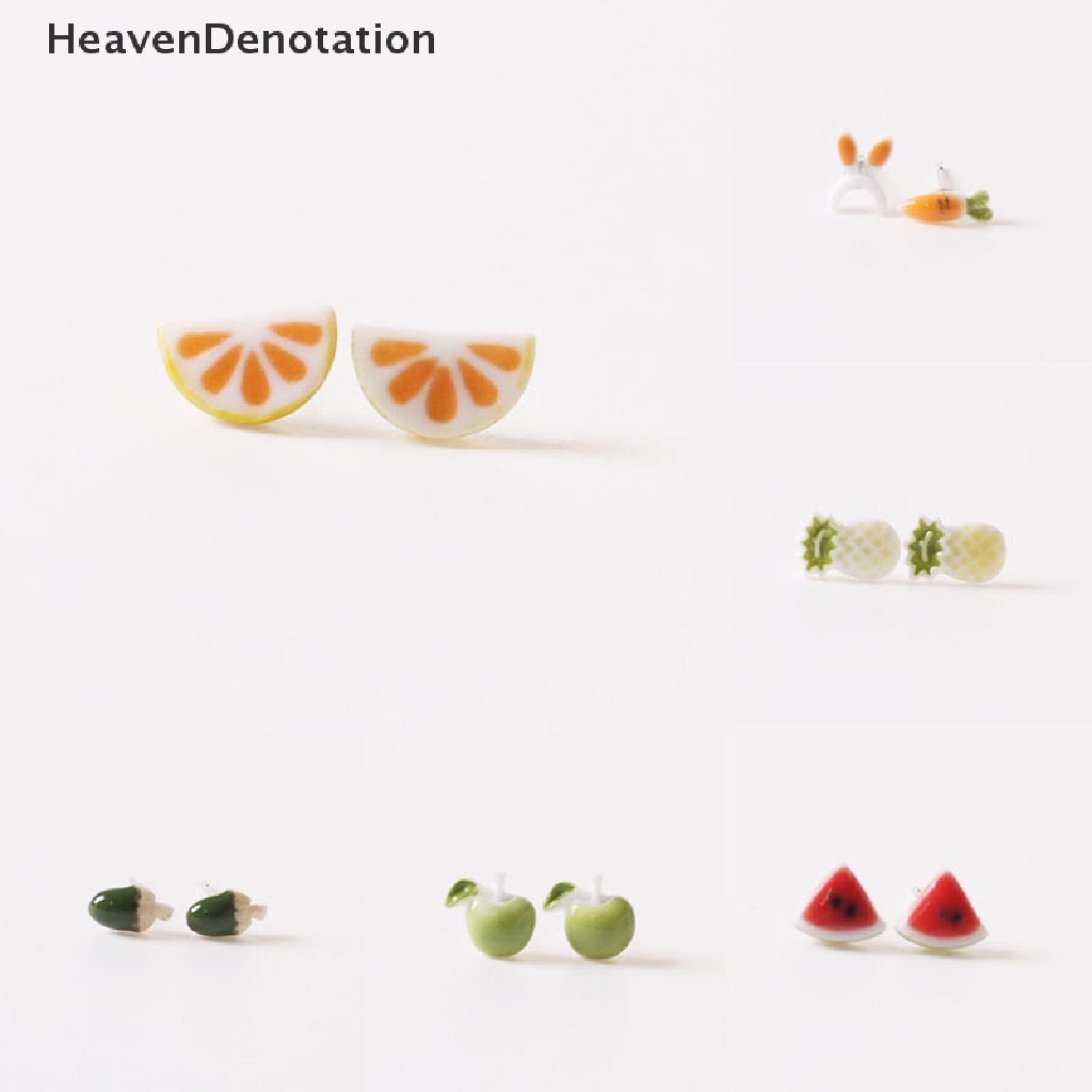 [HeavenDenotation] 1pasang Pernak Pernik Keramik Manis Kecil Segar Buah Anting Telinga Lucu Kecil Perempuan Stud Earrings Indah Perhiasan Pesta Aksesoris Fashion HDV