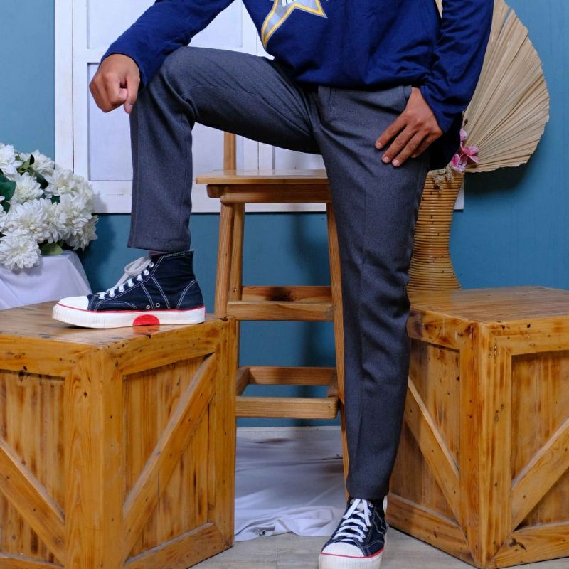 celana pria kantor slim fit kerja harian bahan wooll